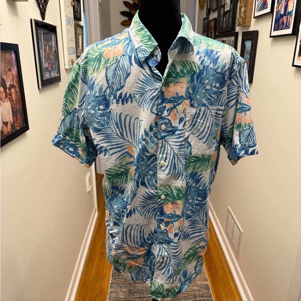Izod Men's Tropical Leaf Print Shirt - Blue, Green, Orange